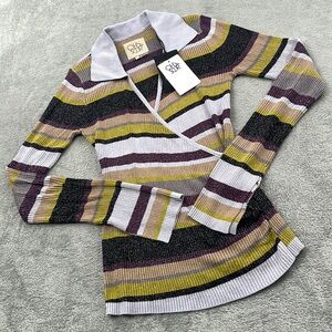 Striped Wrap Sweater - Multicolor